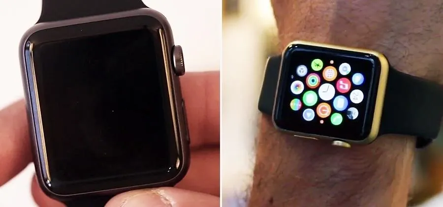 Apple Watch on a wrist displaying the Apple logo.