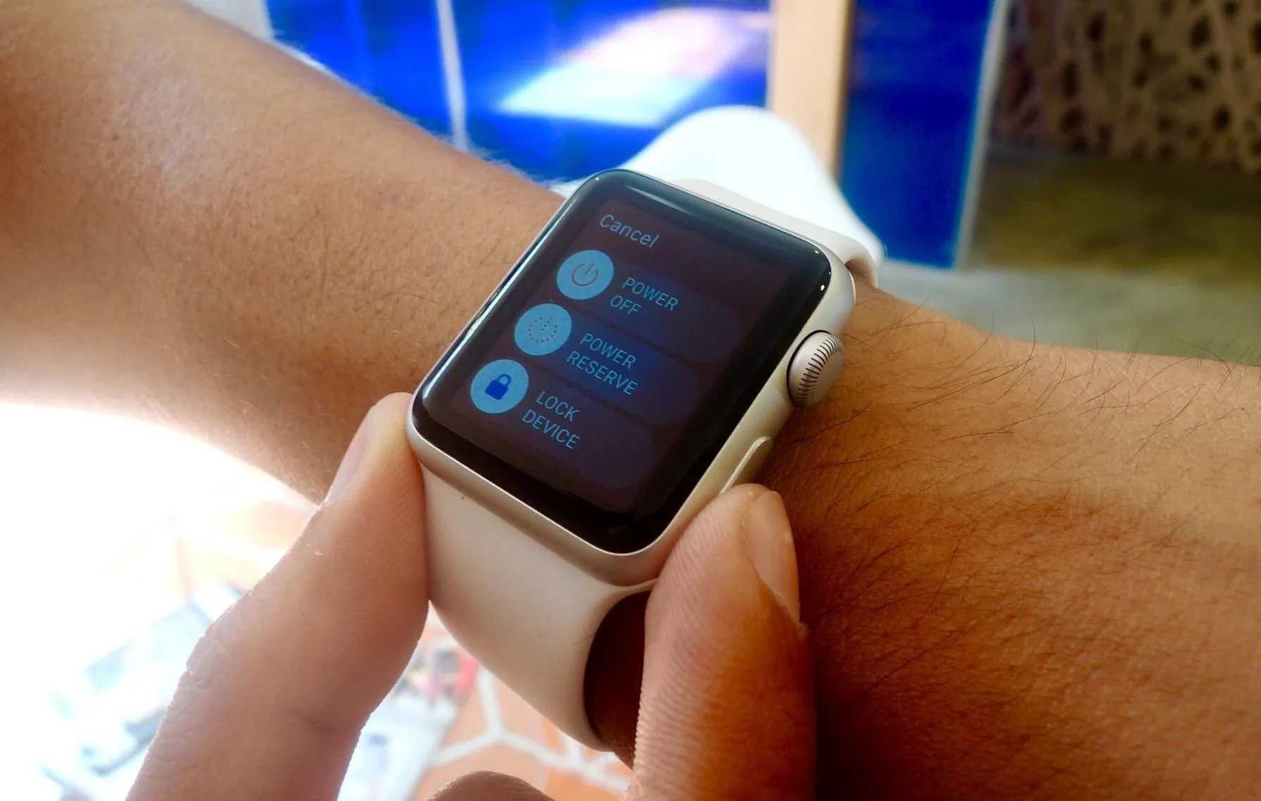 Smartwatch displaying user interface on wrist