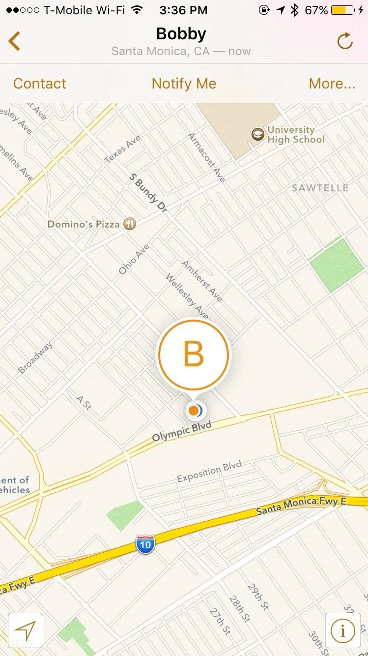 Map showing a location with a pin marked "B" along a road.