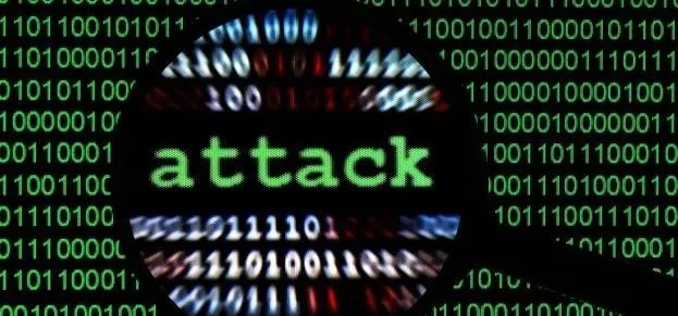 Digital representation of the word "attack" among binary code.