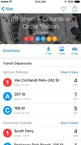 Columbus Circle subway station schedule and map details.