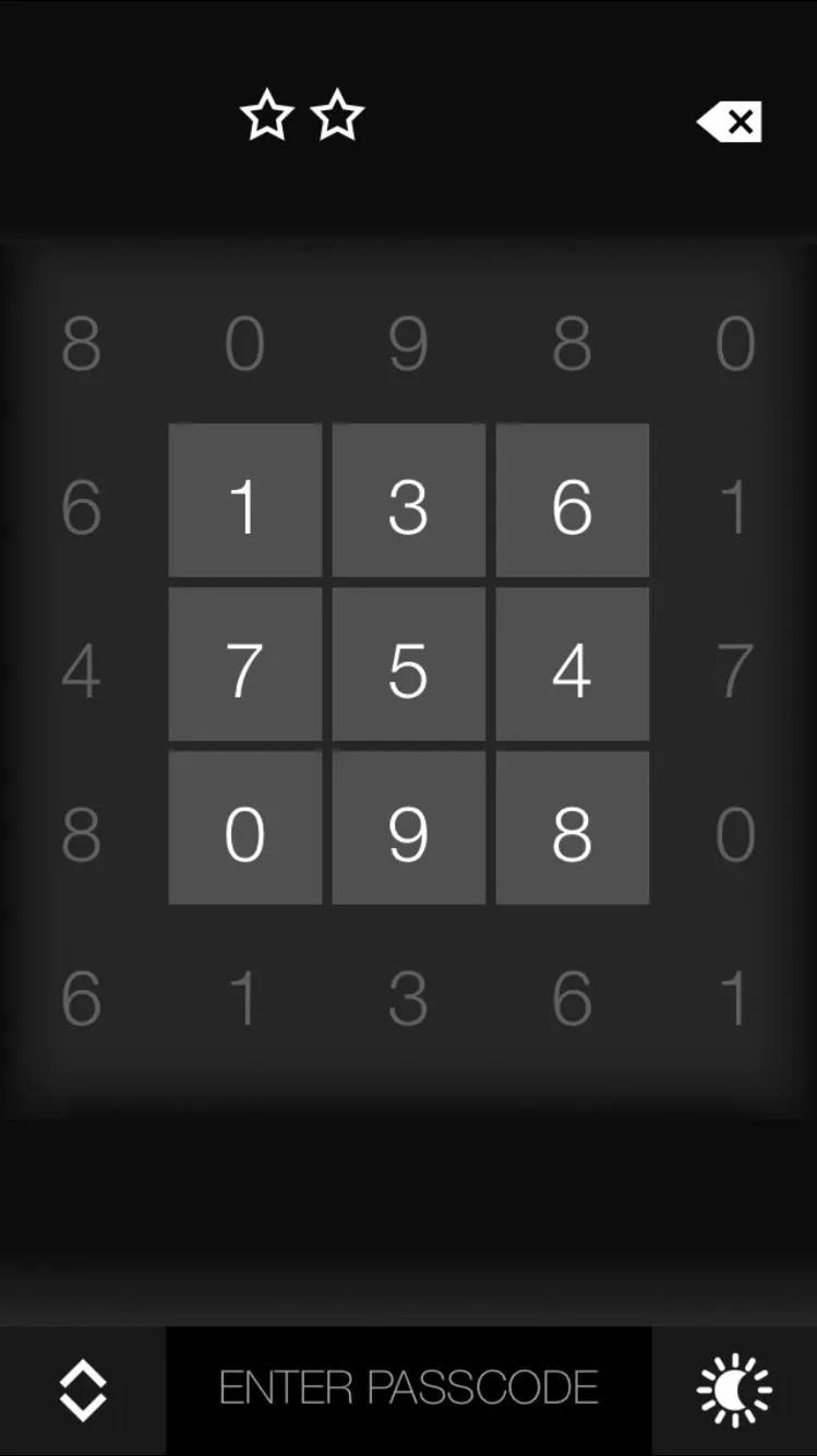 Numeric keypad layout for entering a passcode.