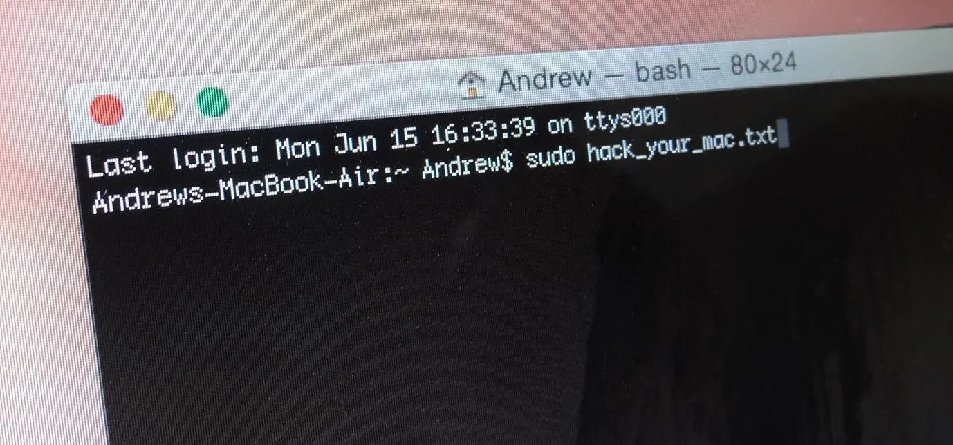 Terminal window showing a last login message and a command prompt on a MacBook Air.