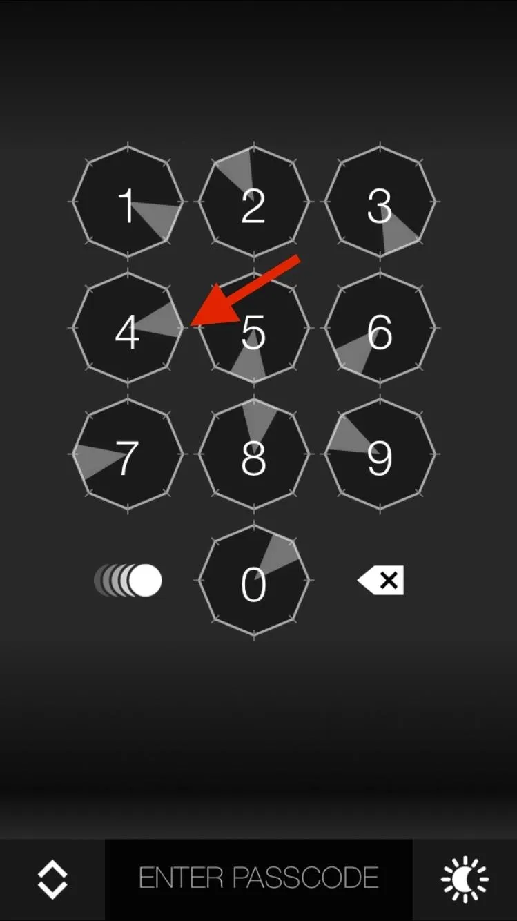 Numeric keypad with an arrow pointing to the number five.