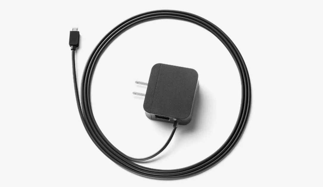 Black USB charger with a detachable cable.