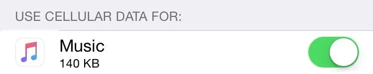 Use cellular data for music option enabled.