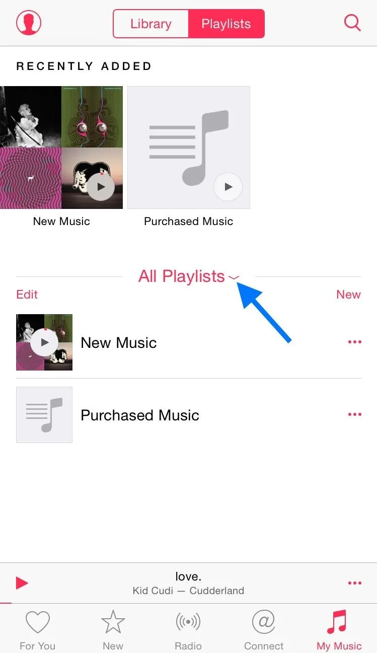 Music app interface showing playlists and navigation options.