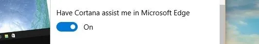 "Cortana assistance setting in Microsoft Edge"