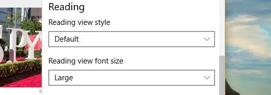 Settings menu for reading style and font size options.