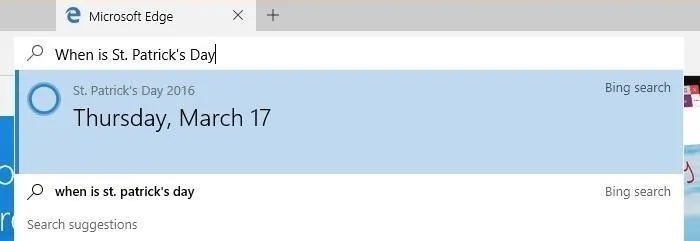 Search query for "When is St. Patrick's Day?" in a web browser.