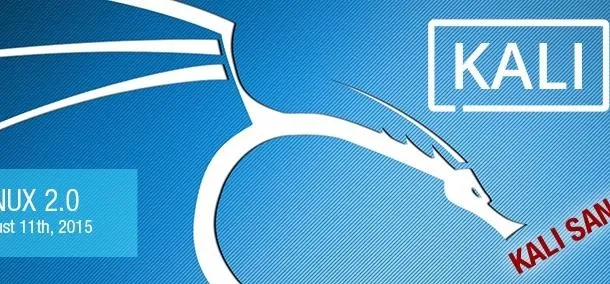 Kali Linux 2.0 logo featuring a dragon on a blue background, dated March 11, 2015.