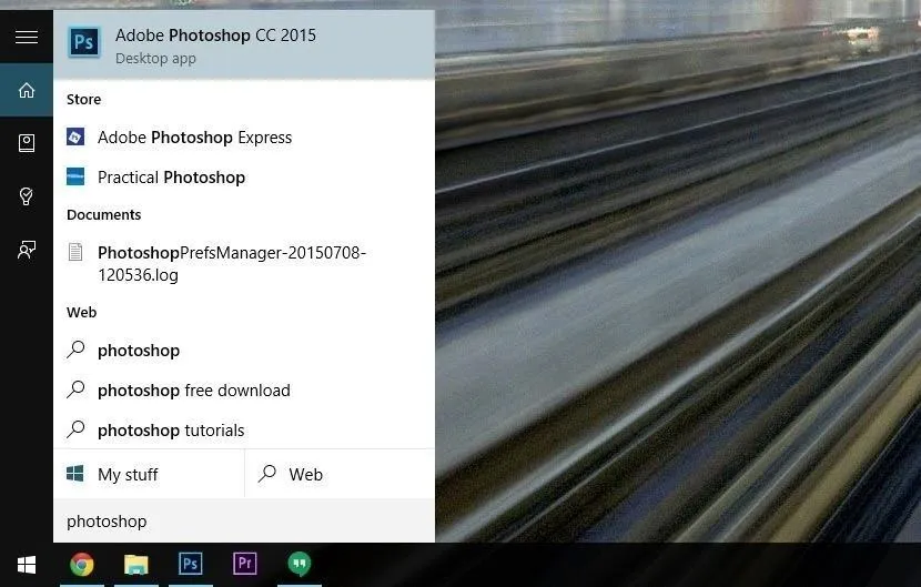 Adobe Photoshop CC 2015 search results window on Windows operating system