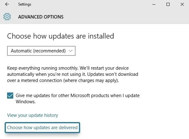 Settings menu for Windows updates with options for installation preferences.