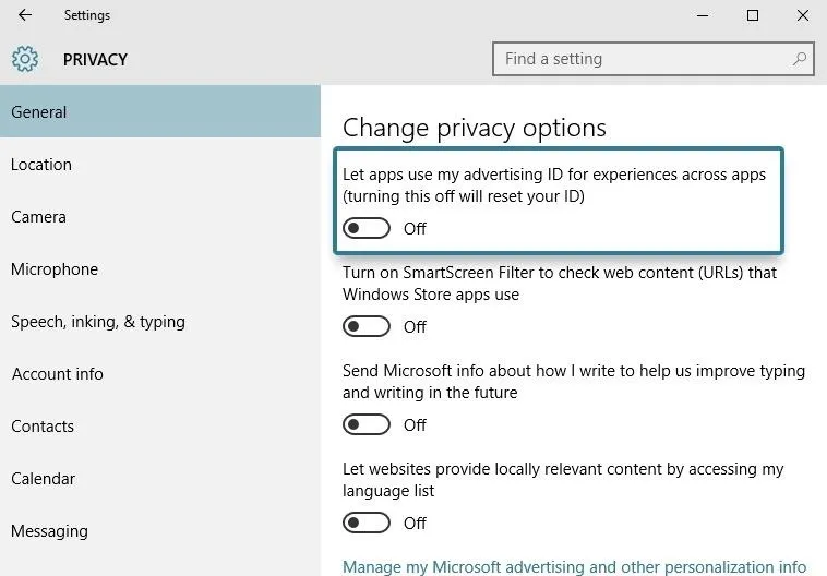 Change privacy options in Windows settings.