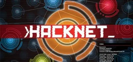 Hacknet logo with a digital background featuring colorful circular graphics.