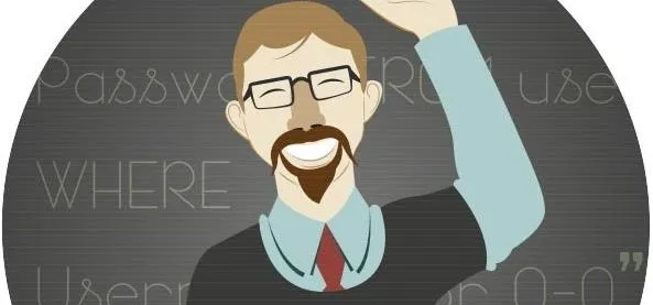 Cartoon illustration of a smiling man with glasses and a beard, waving his hand.