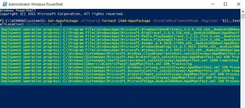 Command prompt displaying PowerShell commands and outputs related to package management.