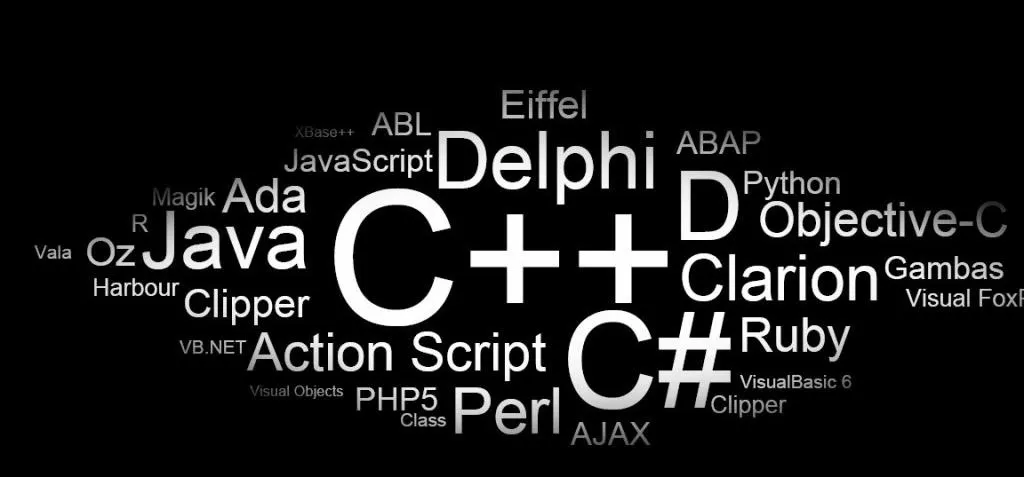 Programming languages word cloud.