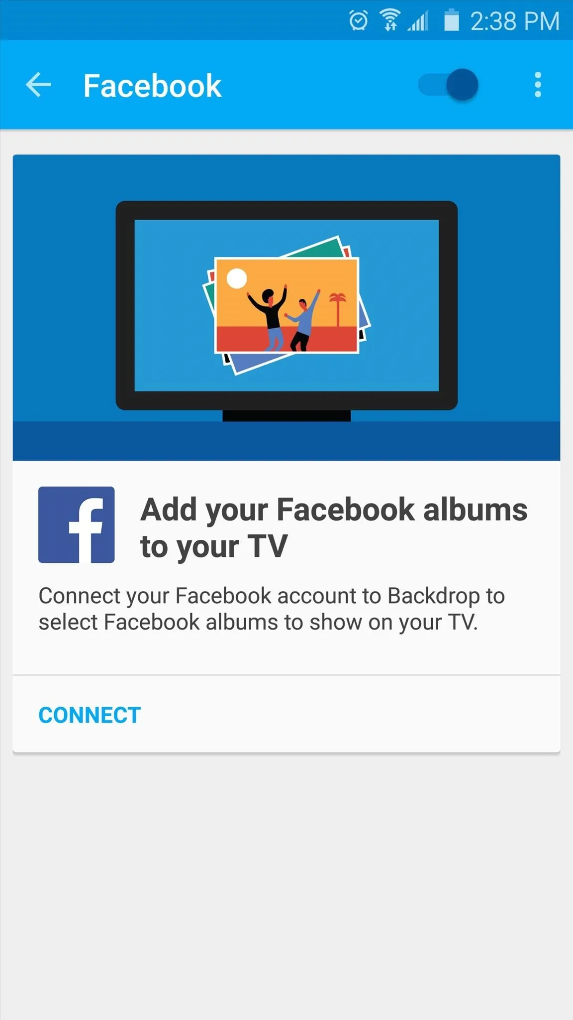 Facebook TV album connection prompt.