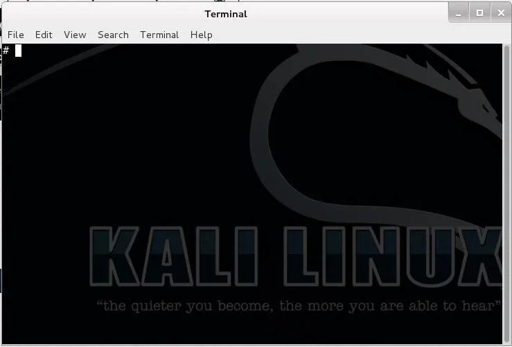 Kali Linux terminal window displaying the quote "The quieter you become, the more you are able to hear."