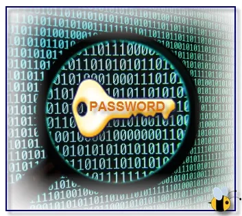 Password key over a background of binary code.