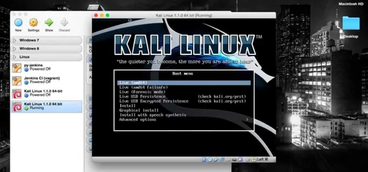 Kali Linux operating system interface on a computer screen.