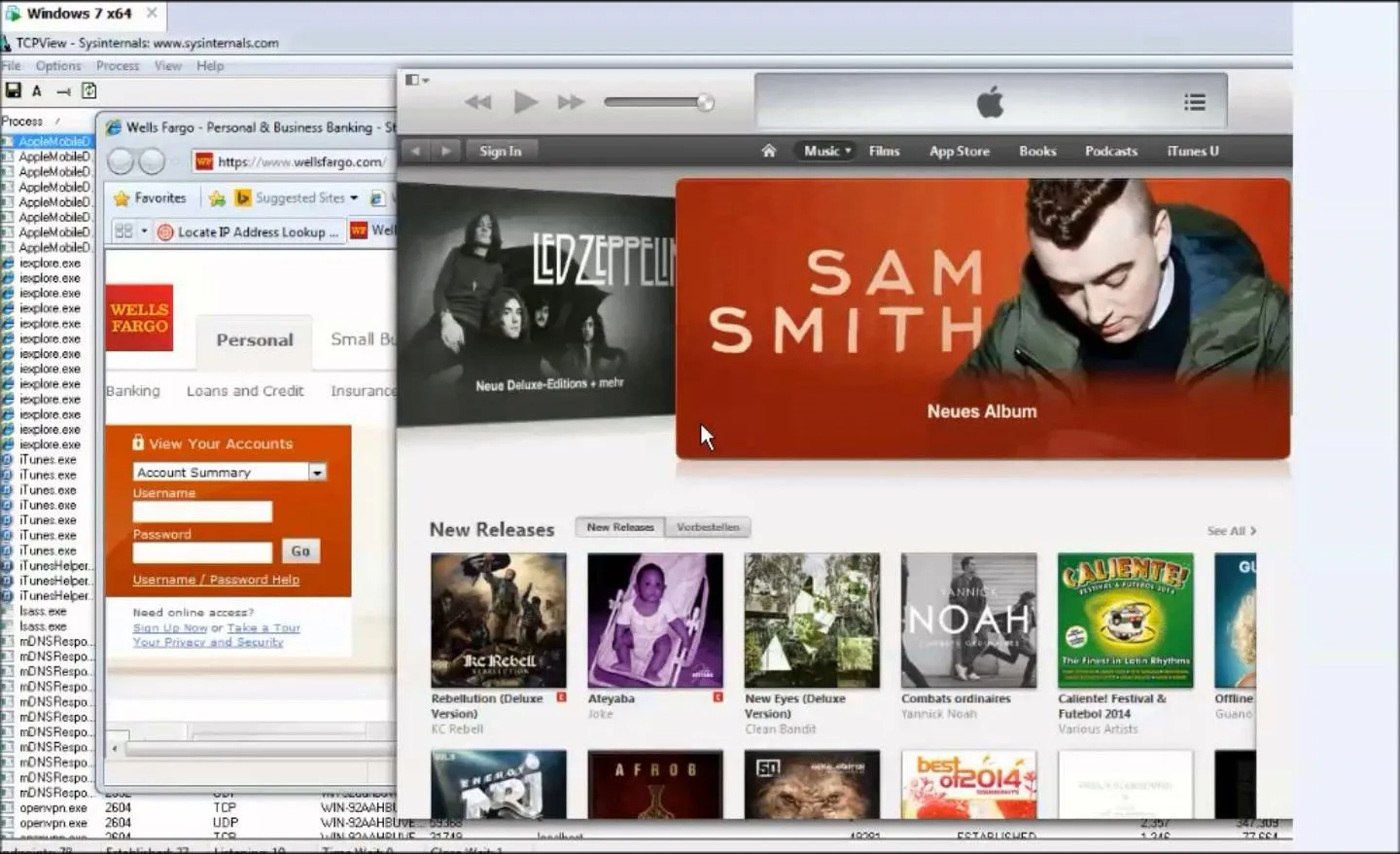 Screenshot of iTunes showcasing new releases, including a highlighted section for Sam Smith's newest album.