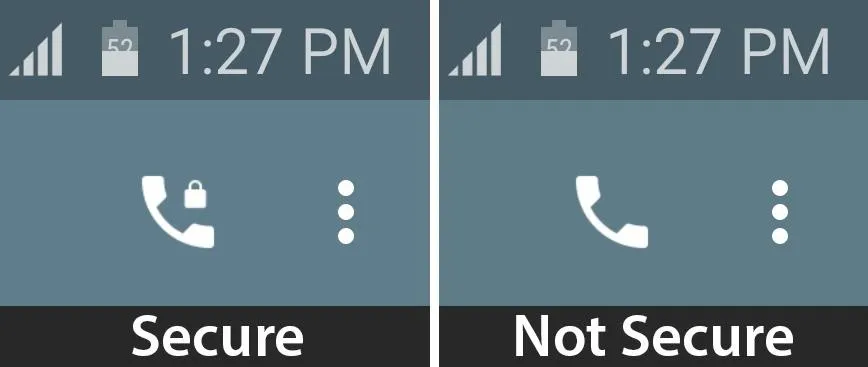 Secure and Not Secure phone status indicators on a mobile device.