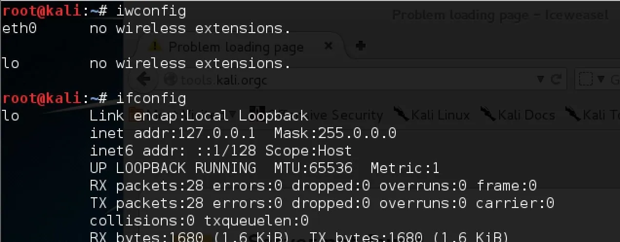 Command line output showing network configuration details on a system.