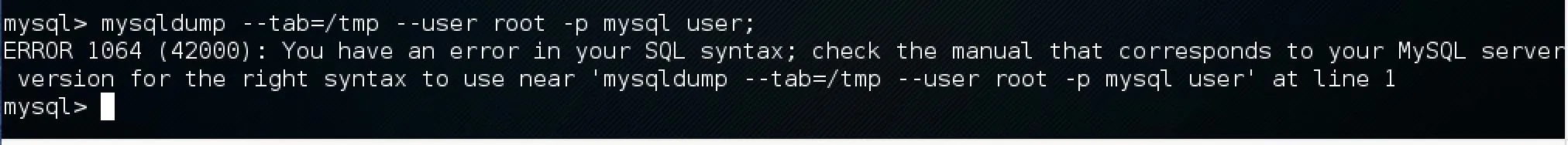 Mysql --Tab = /Tmp --User Root -P Credit Card Numbers Card Numbers; Doesn't Work cover