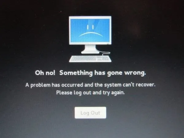 Error message on a computer screen indicating a system recovery issue.