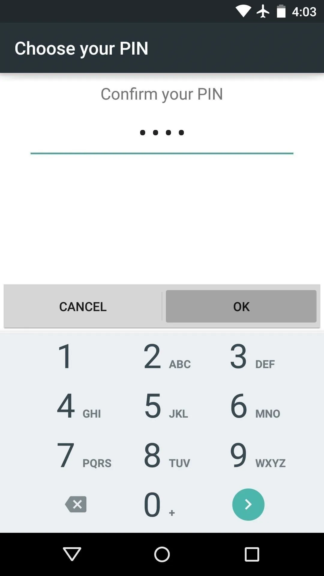 PIN input screen for privacy confirmation.