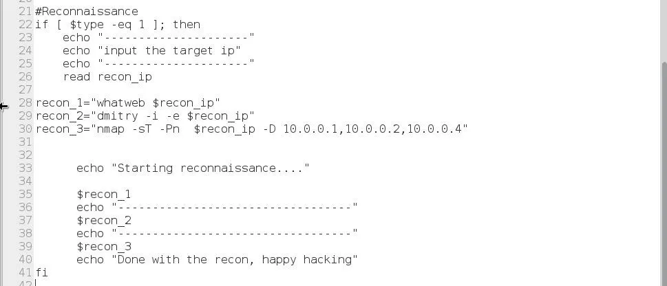 Code snippet demonstrating a simple shell script for reconnaissance activities.