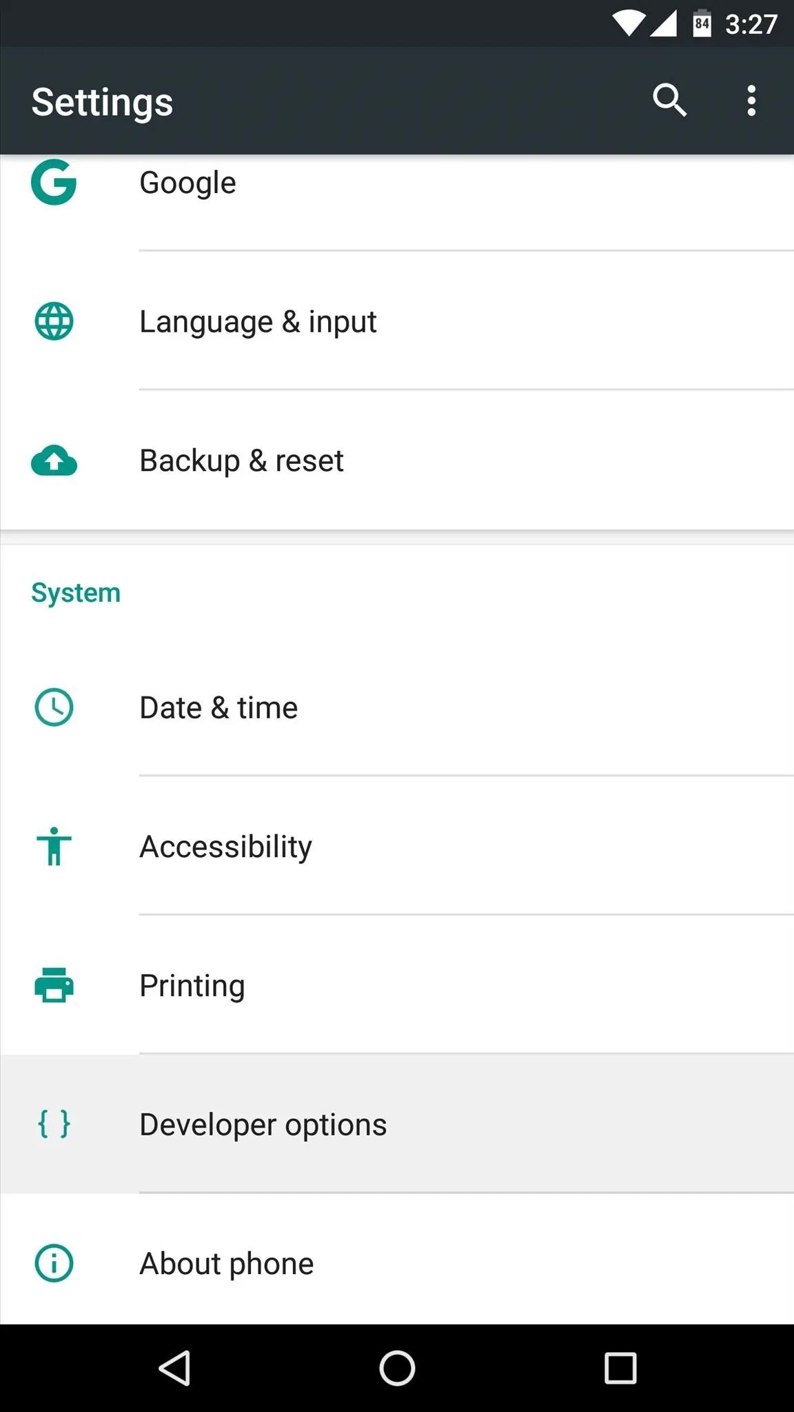 Mobile device settings menu displaying various options.