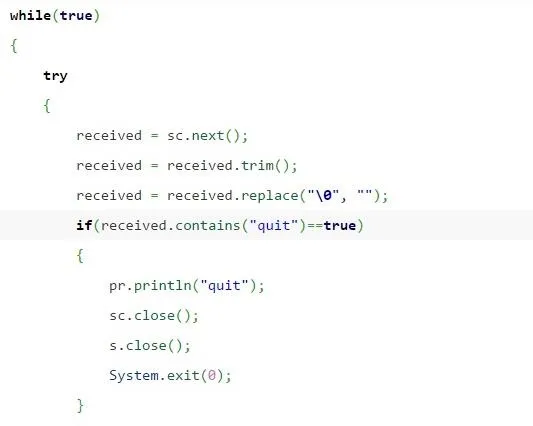 Code snippet demonstrating a loop control structure with exception handling.