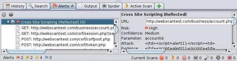 Cross-site scripting example displayed in a web development tool.