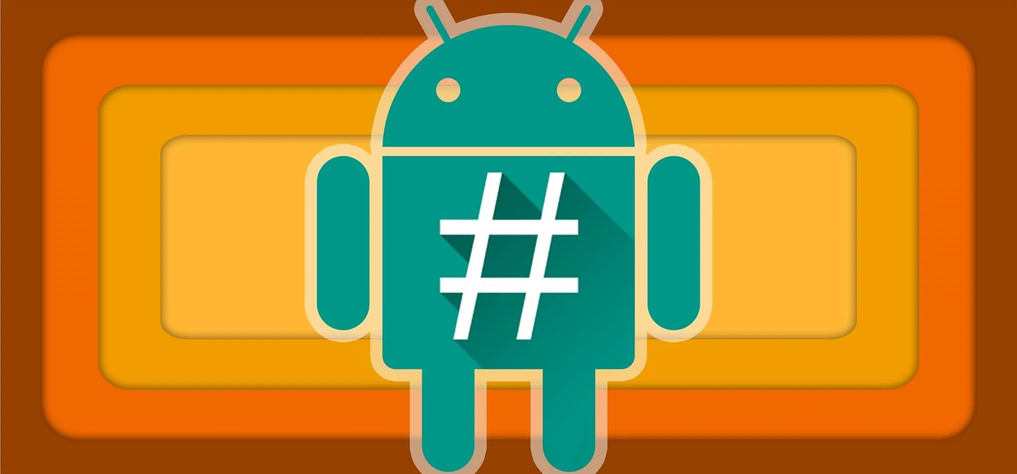 Android mascot with a hashtag symbol.