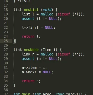 Code snippet demonstrating linked list implementation in C.