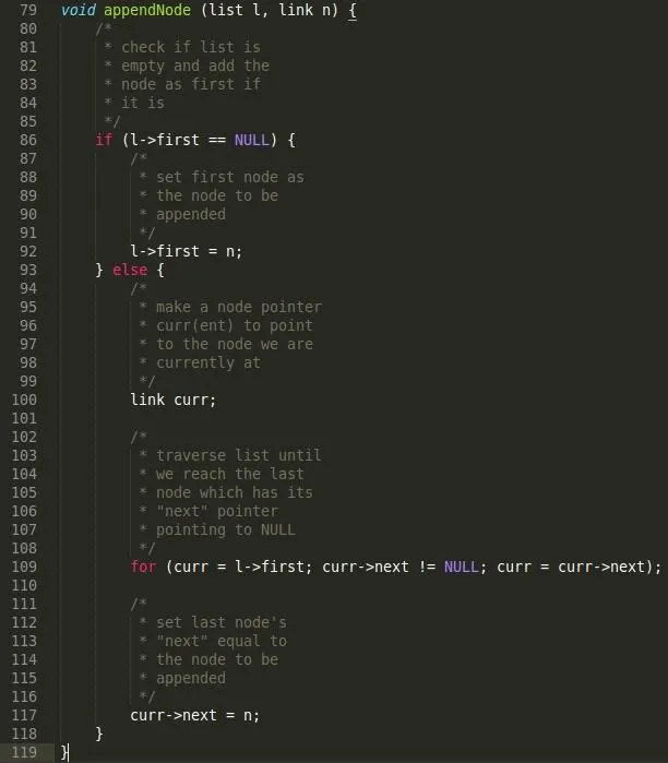 Code snippet for a programming function with comments.