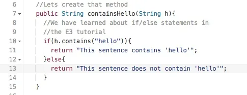 Code snippet demonstrating a method to check if a string contains the word "hello".