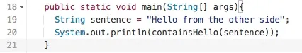 Java code snippet demonstrating string manipulation and output.