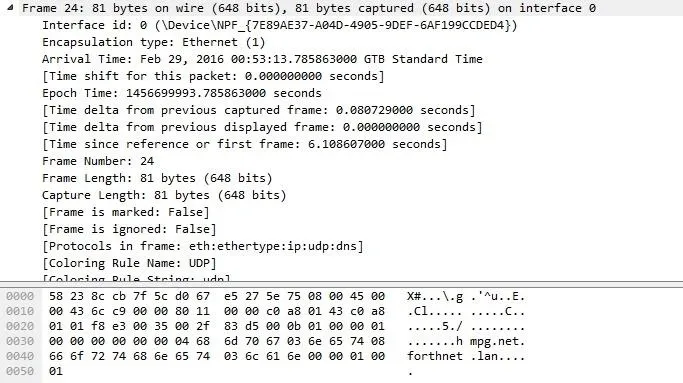 Network packet capture data showing timestamps and byte information.