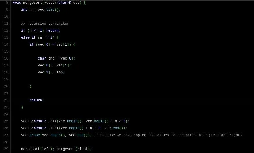 Code snippet illustrating a recursive function in C for evaluating factorials.