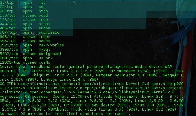 Command line interface displaying system and network information.