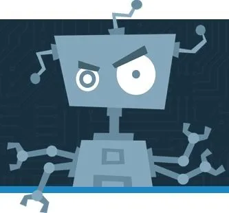 Cartoon robot with an angry expression and multiple arms.