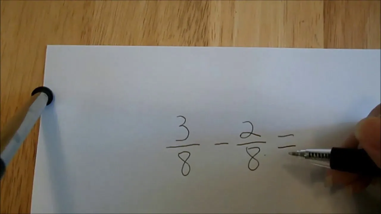 Mathematical subtraction of fractions: 3/8 - 2/8