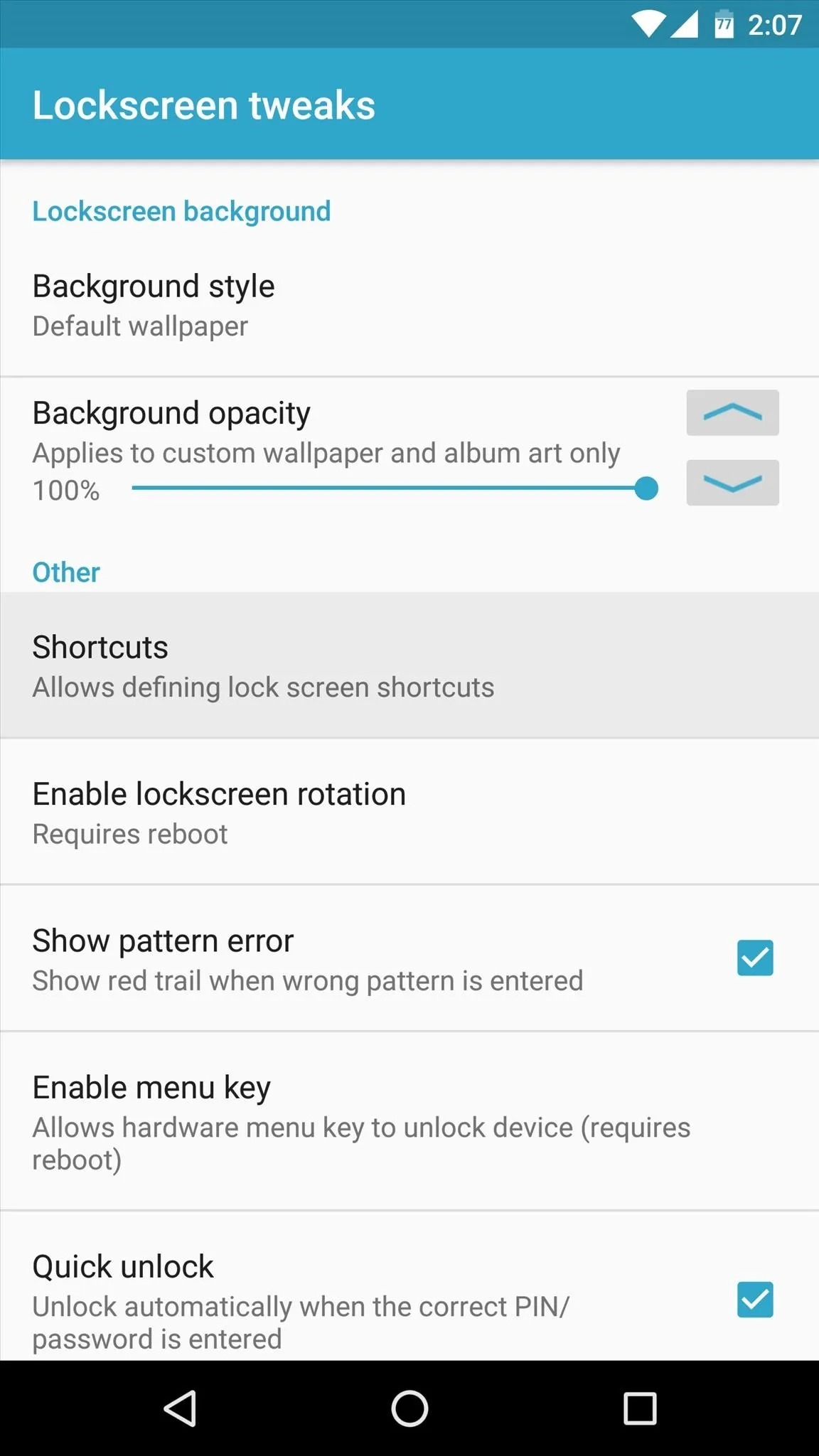 Settings menu for adjusting background and display options on a mobile device.