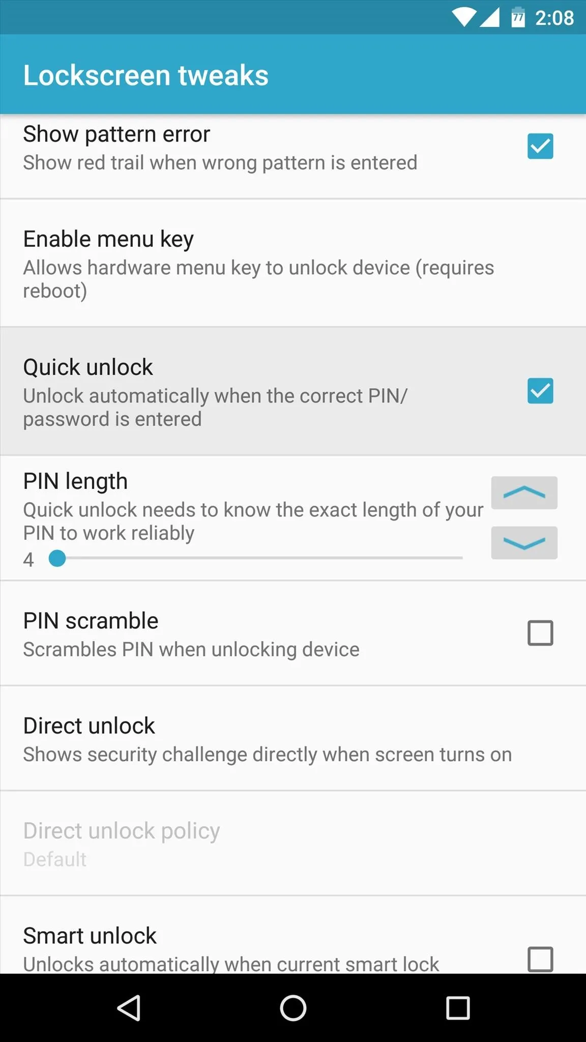 Mobile device settings screen showcasing security options such as password, fingerprint unlock, and screen timeout settings.