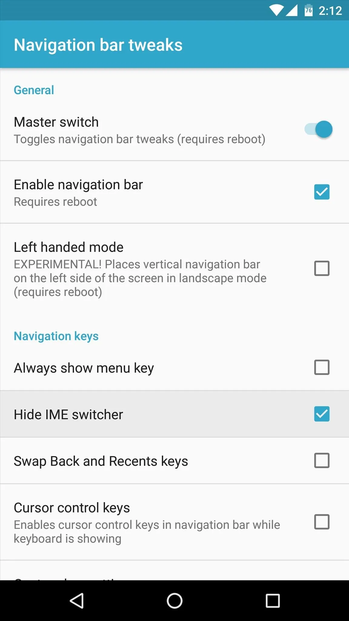 Navigation settings interface on a mobile device.